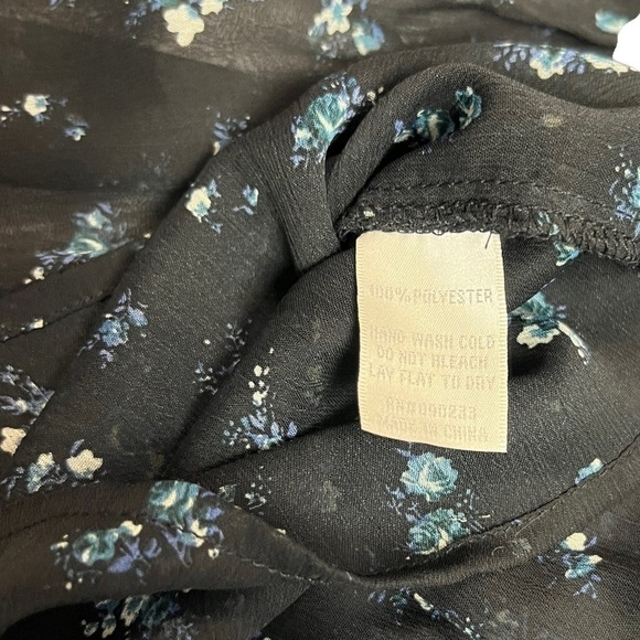 Kirra Womens Blouse Ruffle Blue Floral Button Down Sleeveless Top XS - Picture 6 of 10